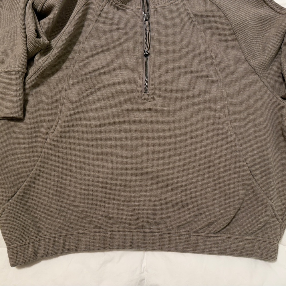 New-Lululemon athletica Scuba Cropped Funnel-Neck Half Zip Sweatshirt - Tan - Picture 12 of 14